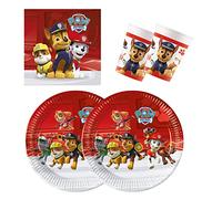 Procos 10137427 - Set de fête S Paw Patrol Ready for Action, Lot de 52 pièces, 16 assiettes, 16 gobelets, 20 serviettes, vaisselle jetable, vaisselle de fête, décoration de table, Marvel, Multicolore, Large