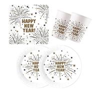 Procos 10137428 - Set de fête S New Year Flares, 52 pièces, 16 Assiettes, 16 gobelets, 20 Serviettes, Vaisselle jetable, Vaisselle de fête, décoration de Table Marvel