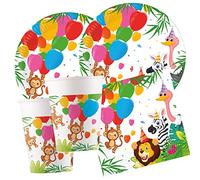 Procos 10209572 Ensemble de 52 pièces Comprenant Assiettes, 16 gobelets, 20 Serviettes, Vaisselle jetable, Vaisselle de fête, décoration de Table, Multicolore