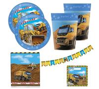 Procos 10215301DY - Set de fête Chantier, réutilisable, set de vaisselle de fête 10 pièces pour anniversaire d'enfant et fête à thème, décoration de table