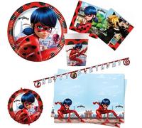 Procos 10215315DY - Miraculous Ladybug, 39 pièces de vaisselle jetable pour anniversaire d'enfant et fête à thème, décoration de table, unbekannt