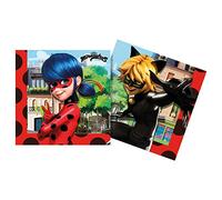 Procos 61670 Lot de 20 serviettes Miraculous 33 x 33 cm, compostables, anniversaire, fête à thème