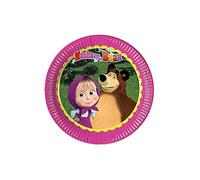 Procos 86511 - Lot de 8 Assiettes en Carton Masha et Michka, Ø23 cm, Multicolore