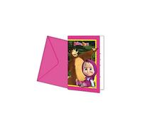 Procos - 86562 - Lot de 6 cartons d'invitation avec enveloppe Macha et l'ours (français non garanti) - Rose