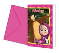 Procos - 86562 - Lot de 6 cartons d'invitation avec enveloppe Macha et l'ours (français Non Garanti) - Rose G