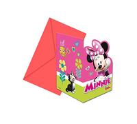 Procos 87867 Lot de 6 invitations Minnie Happy Helpers avec enveloppes, taille 14,5 x 9,5 cm, pour anniversaire d'enfant, fête à thème, carnaval