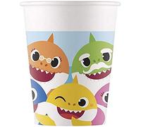 Procos 92541 - Gobelets en carton Baby Shark, Fun in the Sun, 200 ml, 8 gobelets en carton, anniversaire, fête à thème