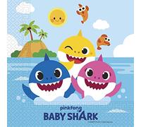Procos 92542 Lot de 20 serviettes pour bébé Motif Baby Shark, Fun in the Sun, 33 x 33 cm