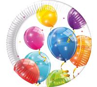 Procos 93427 - Assiettes de fête Sparkling Balloons, taille 23 cm, 8 pièces, assiettes jetables en papier, anniversaire d'enfant, vaisselle de fête, Mix