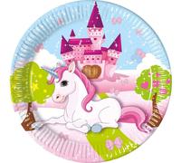 Procos 93428 - Assiette de fête Licorne, taille 23 cm, 8 pièces, assiettes jetables en papier, anniversaire d'enfant, vaisselle de fête, Mix