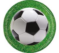 Procos 93429 - Assiette de fête Football, taille 23 cm, 8 pièces, assiettes jetables en papier, anniversaire d'enfant, vaisselle de fête, Mix