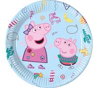 Procos 93436 - Assiette de fête Peppa Wutz, taille 23 cm, 8 pièces, assiettes jetables en papier, anniversaire d'enfant, vaisselle de fête, Mix