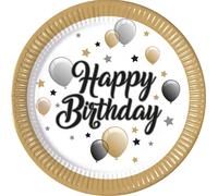 Procos 93443 - Assiettes de fête Happy Birthday, Milestone, taille 23 cm, 8 pièces, assiettes jetables en papier, anniversaire d'enfant, vaisselle de fête, Mix