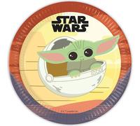 Procos 93446 - Assiette de fête Star Wars Mandalorian, taille 23 cm, 8 pièces, assiette jetable en papier, anniversaire d'enfant, vaisselle de fête, Mix