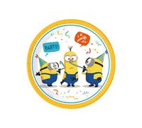 Procos 93457 - Assiette de fête Minions Rise of Gru, taille 23 cm, 8 pièces, assiette jetable en papier, anniversaire d'enfant, vaisselle de fête, Mix