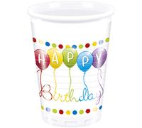 Procos 93461 - Gobelets de fête Multicolor Happy Birthday Streamers, capacité max. 200 ml, 8 pièces, gobelets jetables en papier, anniversaire d'enfant, vaisselle de fête, FSC® Mix