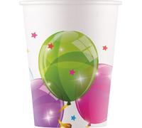 Procos 93462 - Gobelets Sparkling Balloons, capacité max. 200 ml, 8 pièces, gobelets jetables en papier, anniversaire d'enfant, vaisselle de fête, Mix