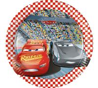 Procos 93489 - Assiette de fête Cars 3, taille 20 cm, 8 pièces, assiette jetable en papier, anniversaire d'enfant, vaisselle de fête, Mix