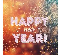 Procos 93544 Lot de 20 serviettes Happy New Year FSC® Mix 33 x 33 cm, triple épaisseur, Nouvel An