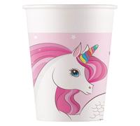 Procos 93759 - Gobelets Unicorn Rainbow Colors, 200 ml, 8 pièces, Mix, gobelet jetable, gobelet en carton, anniversaire, fête à thème
