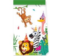 Procos 93787 - Sacs de fête Jungle Balloons, 4 pièces, Mix, sacs en papier, anniversaire, fête à thème, jungle, ballons