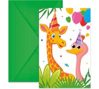 Procos 93788 - Invitations Jungle Balloons, Mix, 6 pièces avec enveloppe, anniversaire, fête à thème, jungle, ballons