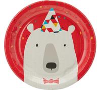 Procos - Assiette de fête "Arctic", papier pack de 8 SG29392 (Taille unique) (Blanc/Rouge)
