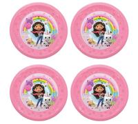 Procos - Assiettes Gabbys Dollhouse en plastique, 4 pièces, réutilisables, vaisselle de fête pour anniversaire ou fête à thème
