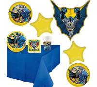 Procos Batman Fournitures de fête d'anniversaire Assiettes, tasses, serviettes, décorations de table pour 16 personnes plus ballons