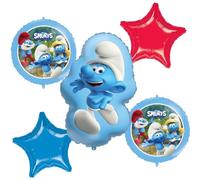 Procos Bouquet de ballons d'anniversaire Schtroumpfs Décorations de fête | Lot de 5 bouquets de ballons en aluminium, en forme de personnage, ballons en forme d'étoile inclus, décoration de fête pour