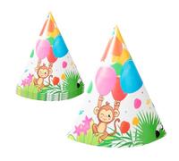 Procos - Casquettes Cône Party Animaux Jungle Balloons en Papier FSC, 6 pièces, Multicolore, 93784