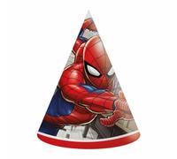 Procos - Casquettes Cône Party Marvel Spider-Man Crime Fighter en Papier FSC, 6 pièces, Multicolore, 93952