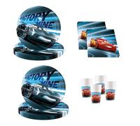 Procos - Décoration d'anniversaire Cars, 52 pièces, assiettes en carton, gobelets et serviettes pour anniversaire d'enfants, vaisselle de fête