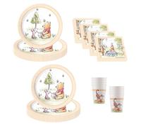 Procos - Décoration d'anniversaire Disney Winnie l'ourson, 52 pièces, assiettes en carton, gobelets et serviettes pour anniversaire d'enfant, vaisselle de fête