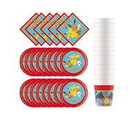 Procos - Décoration d'anniversaire Pokemon, 52 pièces, assiettes en carton, gobelets et serviettes pour anniversaire d'enfant, vaisselle de fête