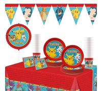 Procos - Décoration d'anniversaire Pokemon, 67 pièces, pour l'anniversaire des enfants avec vaisselle de fête jetable et décoration de fête