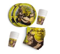 Procos - Décoration d'anniversaire Shrek, 52 pièces, assiettes, gobelets et serviettes en carton pour les anniversaires d'enfants, vaisselle de fête