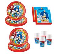 Procos - Décoration d'anniversaire Sonic, 52 pièces, assiettes en carton, gobelets et serviettes pour anniversaire d'enfant, vaisselle de fête
