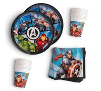 Procos - Décoration d'anniversaire The Avengers, 52 pièces, assiettes en carton, gobelets et serviettes pour anniversaire d'enfant, vaisselle de fête