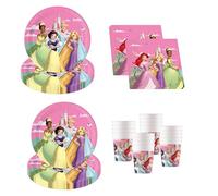 Procos - Disney Princess Create Your World décoration d'anniversaire, 52 pièces, assiettes en carton, gobelets et serviettes pour anniversaire d'enfant, vaisselle de fête