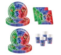 Procos DY10273868 - PJ Masks Party Set Small, assiettes, gobelets et serviettes, décoration de table, décoration d'anniversaire, Coloré