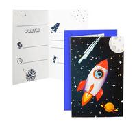 Procos – Invitations Rocket Space Party (fusée spatiale) – Papier FSC – 6 pièces, blanc