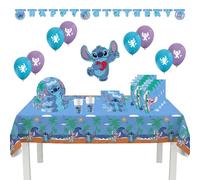 Procos - Kit de 55 pièces de décoration d'anniversaire, comprenant 8 assiettes en carton, 8 gobelets en carton, 20 serviettes, nappe, guirlande, 8 ballons, ballons en aluminium, 8 sacs de fête