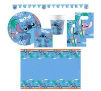 Procos - Kit de fête Stitch grand, 46 pièces pour anniversaire d'enfant ou fête à thème, décoration de table