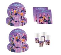 Procos - KPop Demon Hunters décoration d'anniversaire, 52 pièces, assiettes en carton, gobelets et serviettes pour anniversaire d'enfant, vaisselle de fête