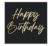 Procos Lot de 20 serviettes noires et dorées Happy Birthday