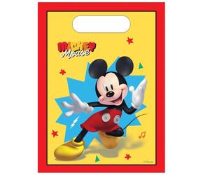 Procos Lot de 6 sacs de fête Mickey Mouse pour fête d'anniversaire d'enfant avec poignées de transport, 17 x 25 cm, en film plastique, sacs cadeaux pour anniversaire d'enfant
