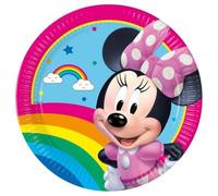 Procos Lot de 8 assiettes jetables en carton Minnie Mouse Rainbow - Taille 23 cm - Pour fête d'anniversaire d'enfant