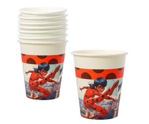 Procos Lot de 8 gobelets Miracolous Ladybug - Capacité maximale : 200 ml - Lot de 8 gobelets jetables en papier - Pour anniversaire d'enfant, fête - FSC® Mix