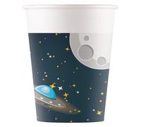 Procos- Lot de 8 Verres en Papier FSC Bois Astronaute Rocket Space Party (200 ML), 93735, Multicolore